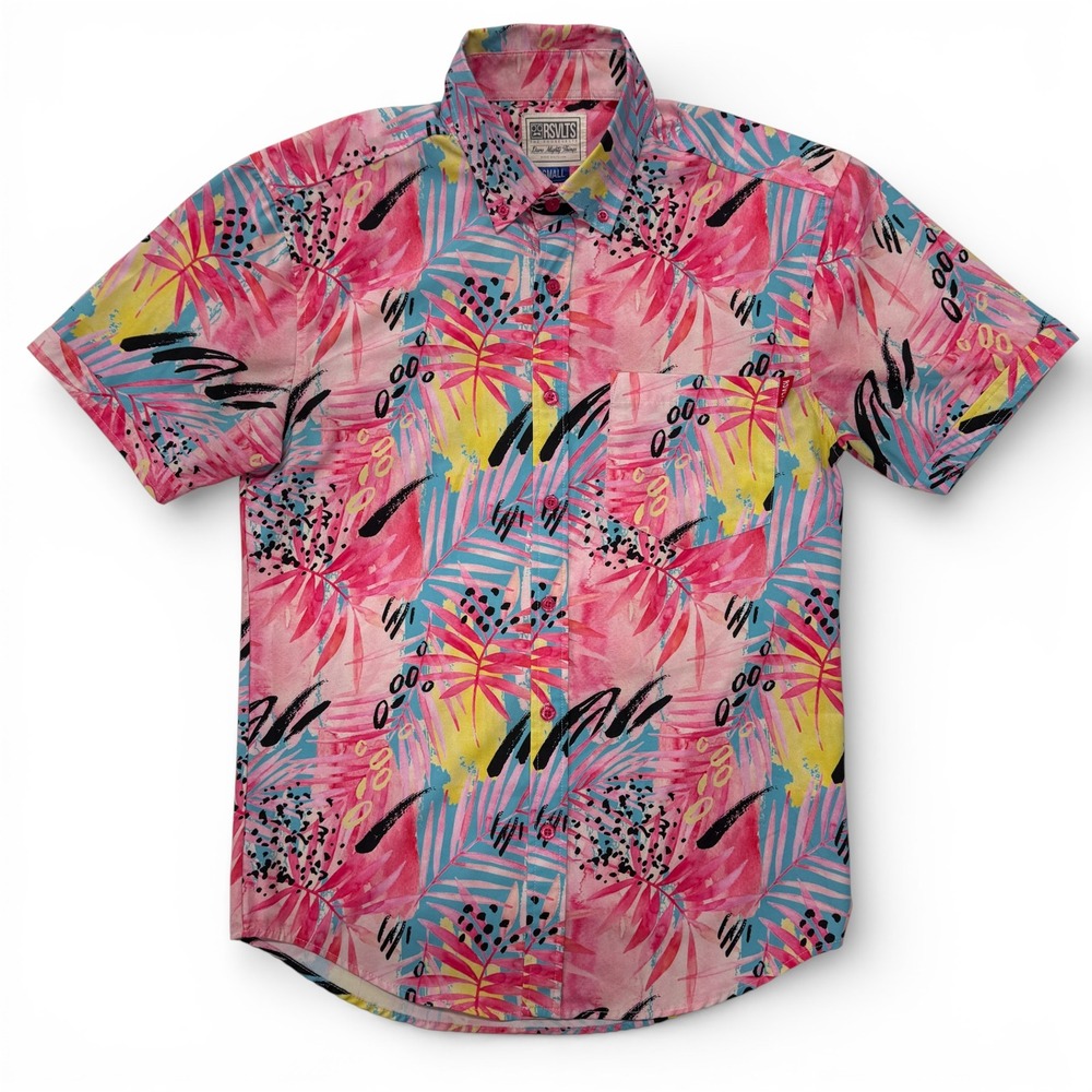 RSVLTS La Croy Kunuflex Roosevelts Mens Small Button Up Shirt Pink Tropical Leaf